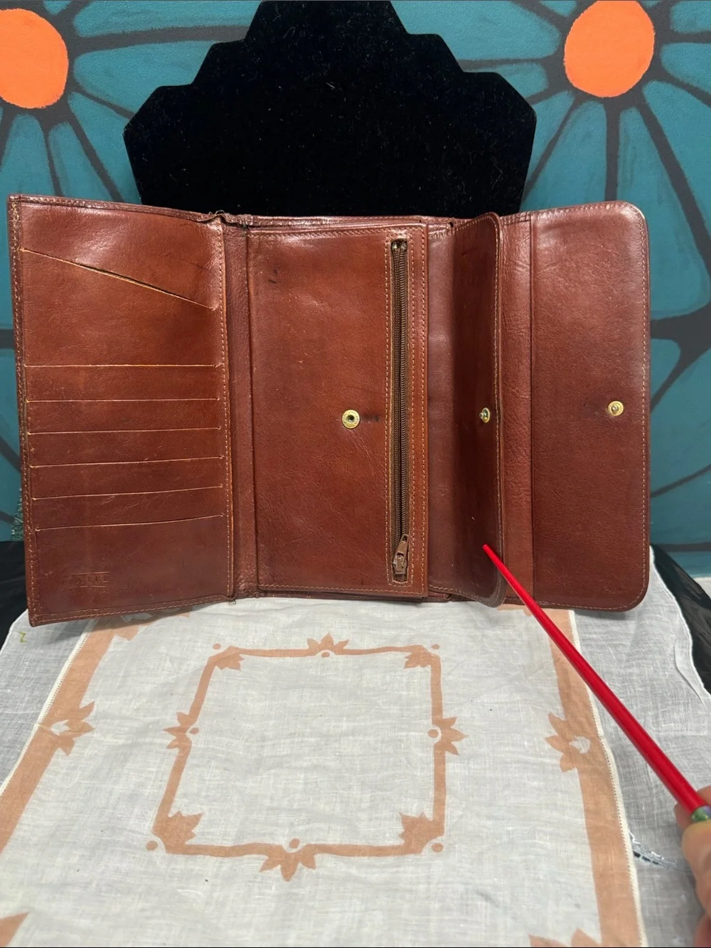 Vintage Texier Brown Leather Bifold Wallet Embossed Logo TEXIER / Made In France